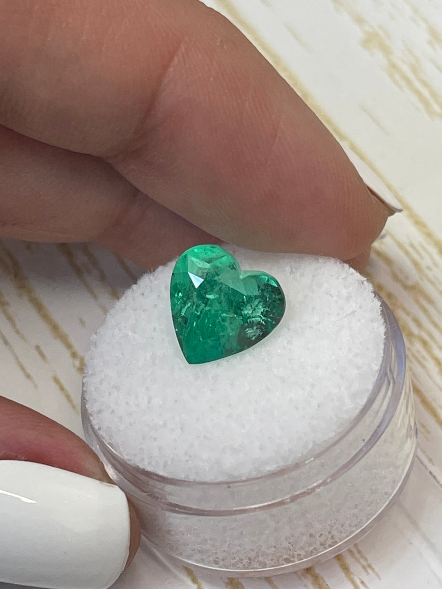4.18 Carat 10x10 Pastel Green Natural Loose Colombian Emerald-Heart Cut