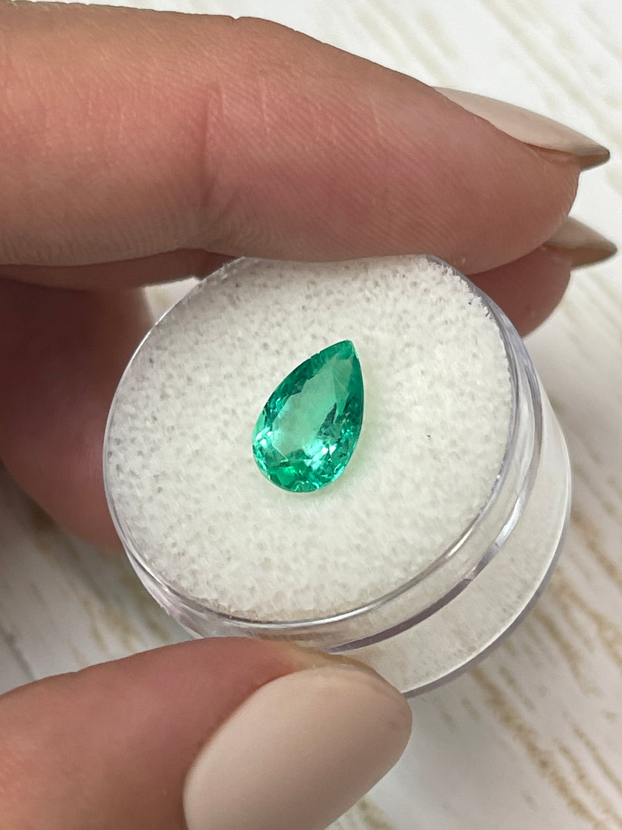 Crystalline Green Colombian Emerald - 1.94 Carat Loose Gem in Pear Shape