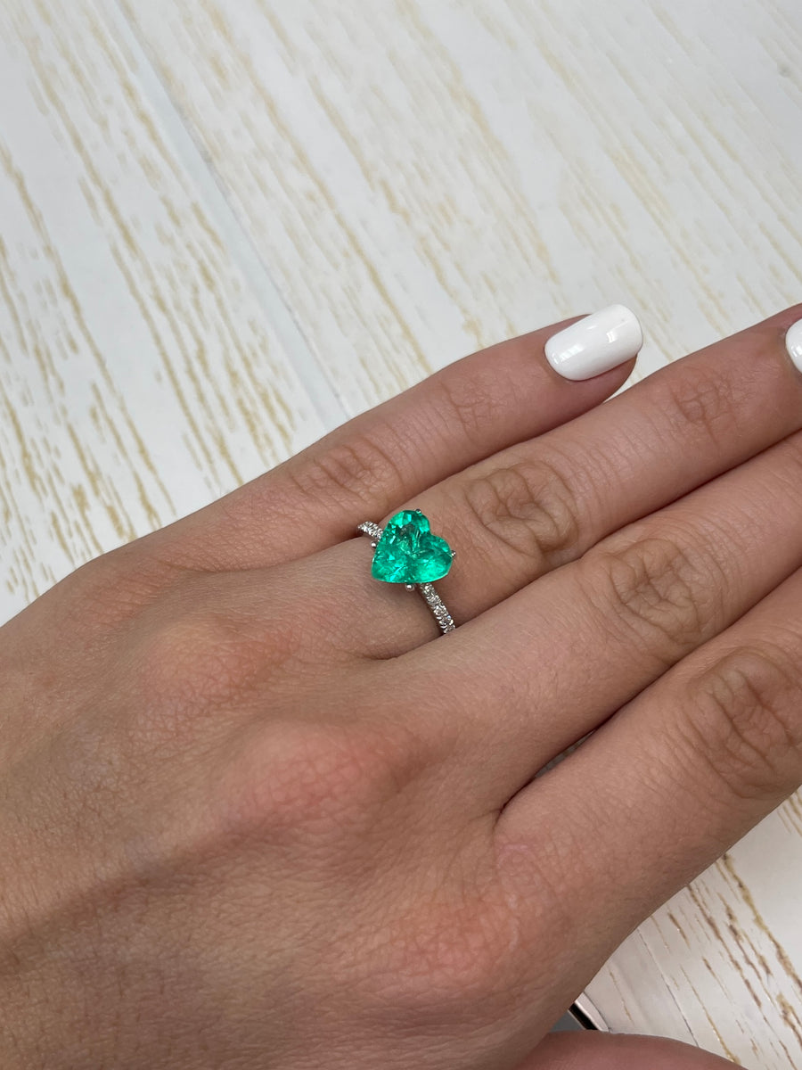 2.52 Carat Bluish Green Natural Loose Colombian Emerald-Heart Cut