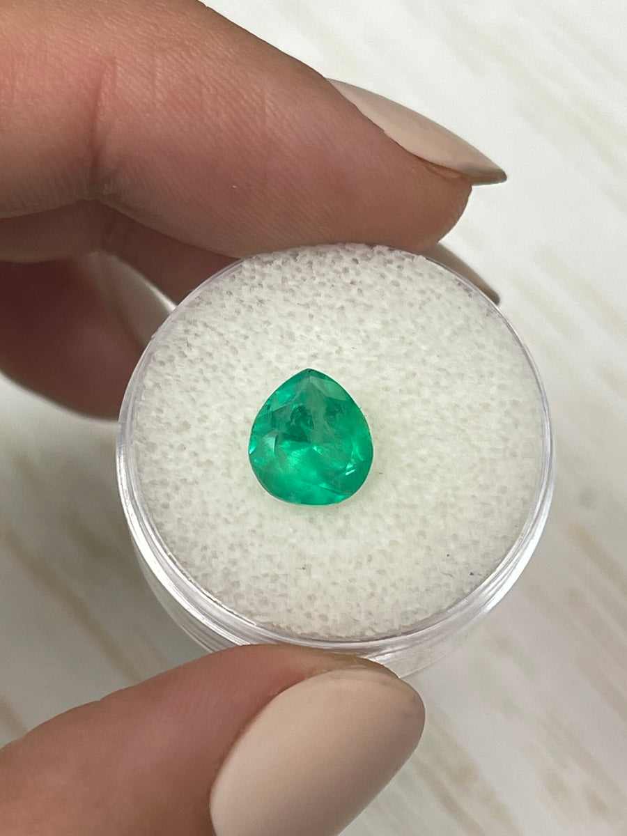 Large 2.03 Carat Pear-Shaped Colombian Emerald Gemstone
