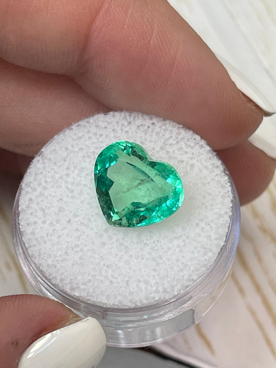 Pastel Green Colombian Emerald - 5.19 Carat Heart-Cut Gemstone