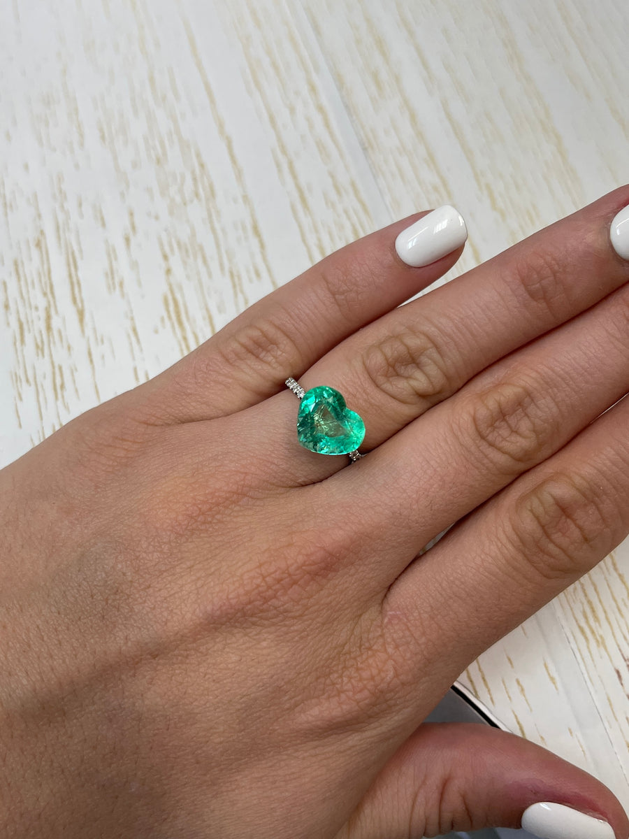 5.19 Carat Loose Colombian Emerald - Delicate Pastel Green Heart Cut
