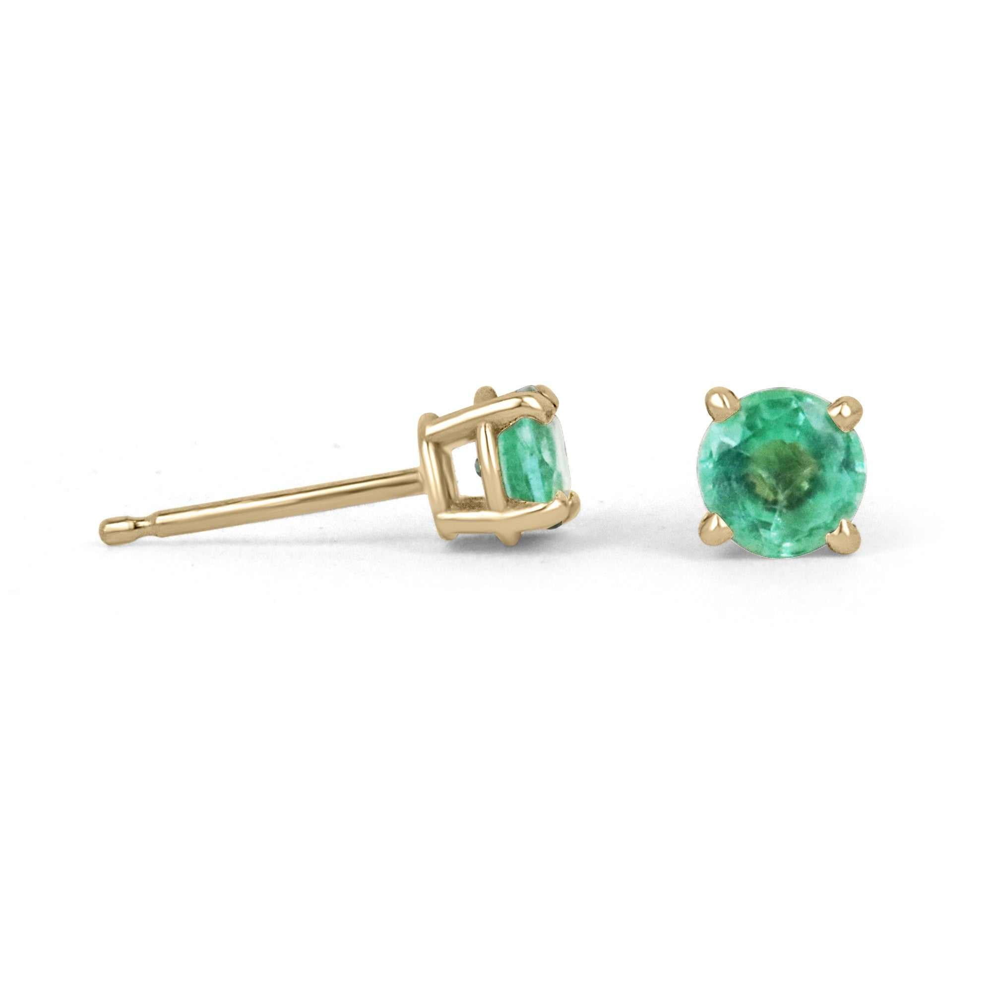 0.32tcw Petite Natural Emerald Round Stud Earrings 14K - JR Colombian Emeralds