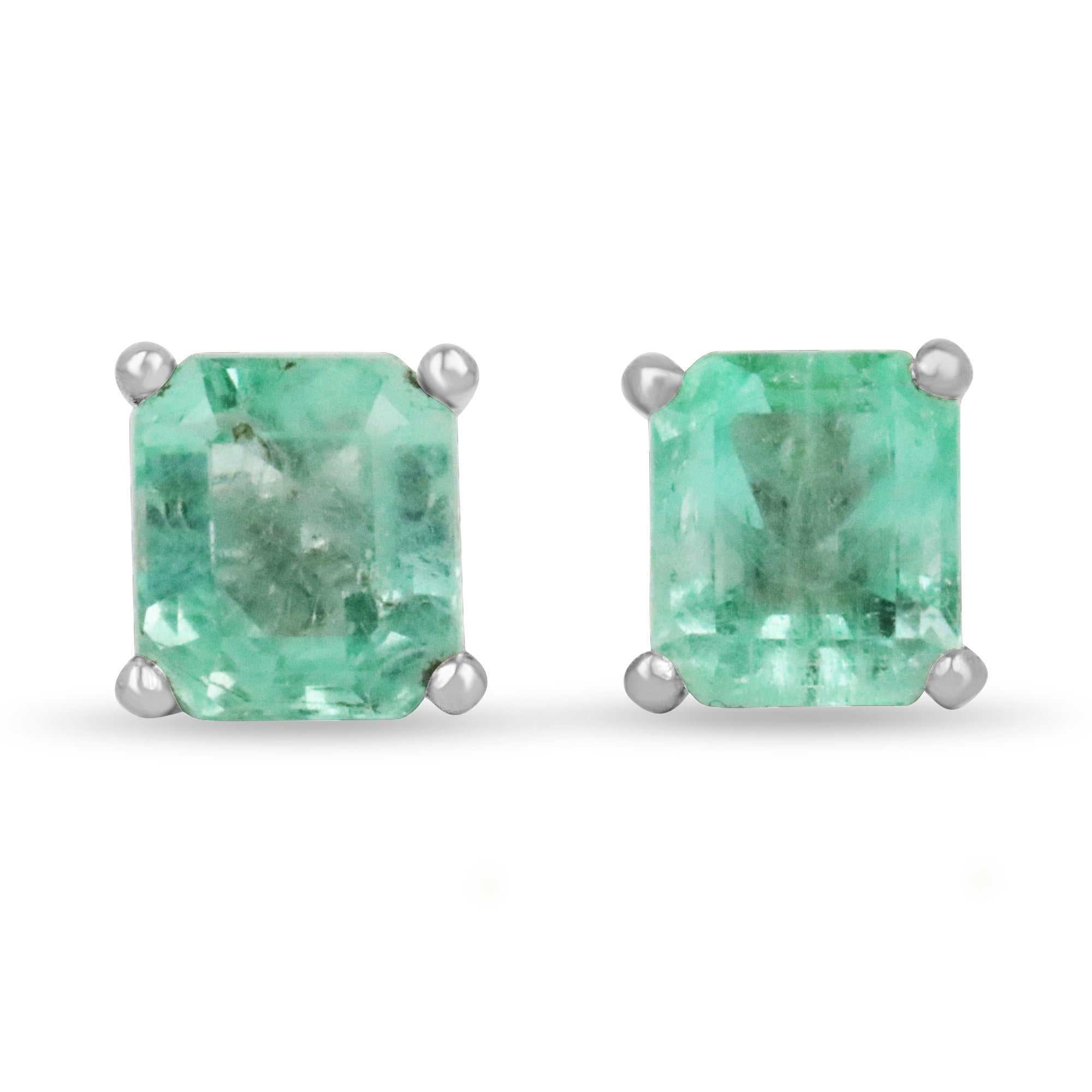 3.46tcw 18K White Gold Light Green Martini Colombian Emerald Studs - JR Colombian Emeralds