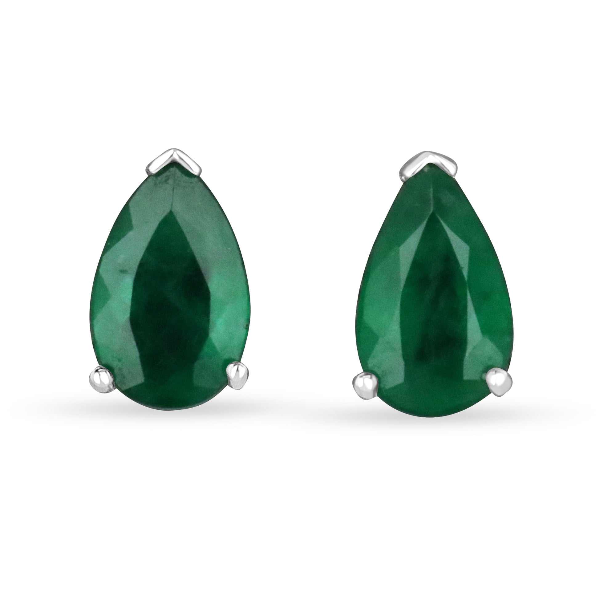 2.0tcw Natural Dark Forest Emerald Pear Cut Teardrop White Gold 14K - JR Colombian Emeralds