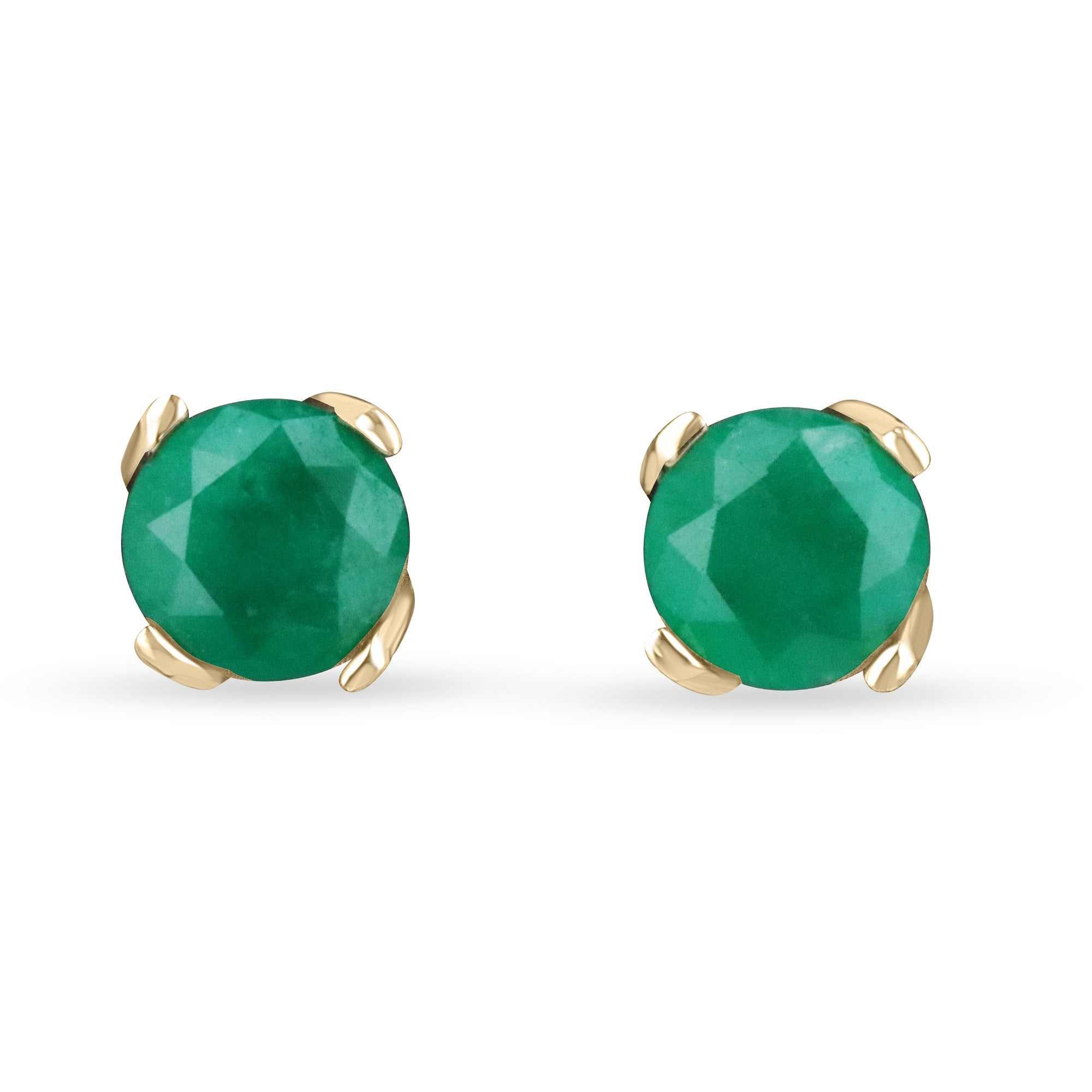 3.75tcw Round classic Stud basket Emerald Earrings 14K - JR Colombian Emeralds