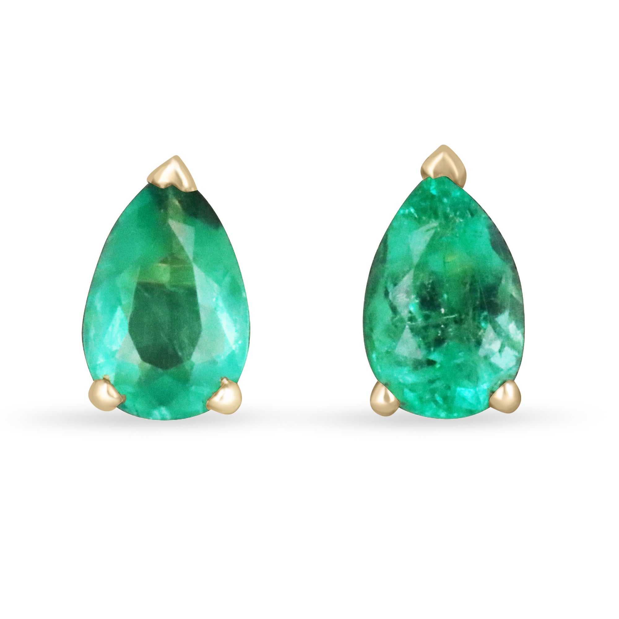 2.0tcw Medium Green Colombian Emerald Teardrop Stud Earrings 14K - JR Colombian Emeralds