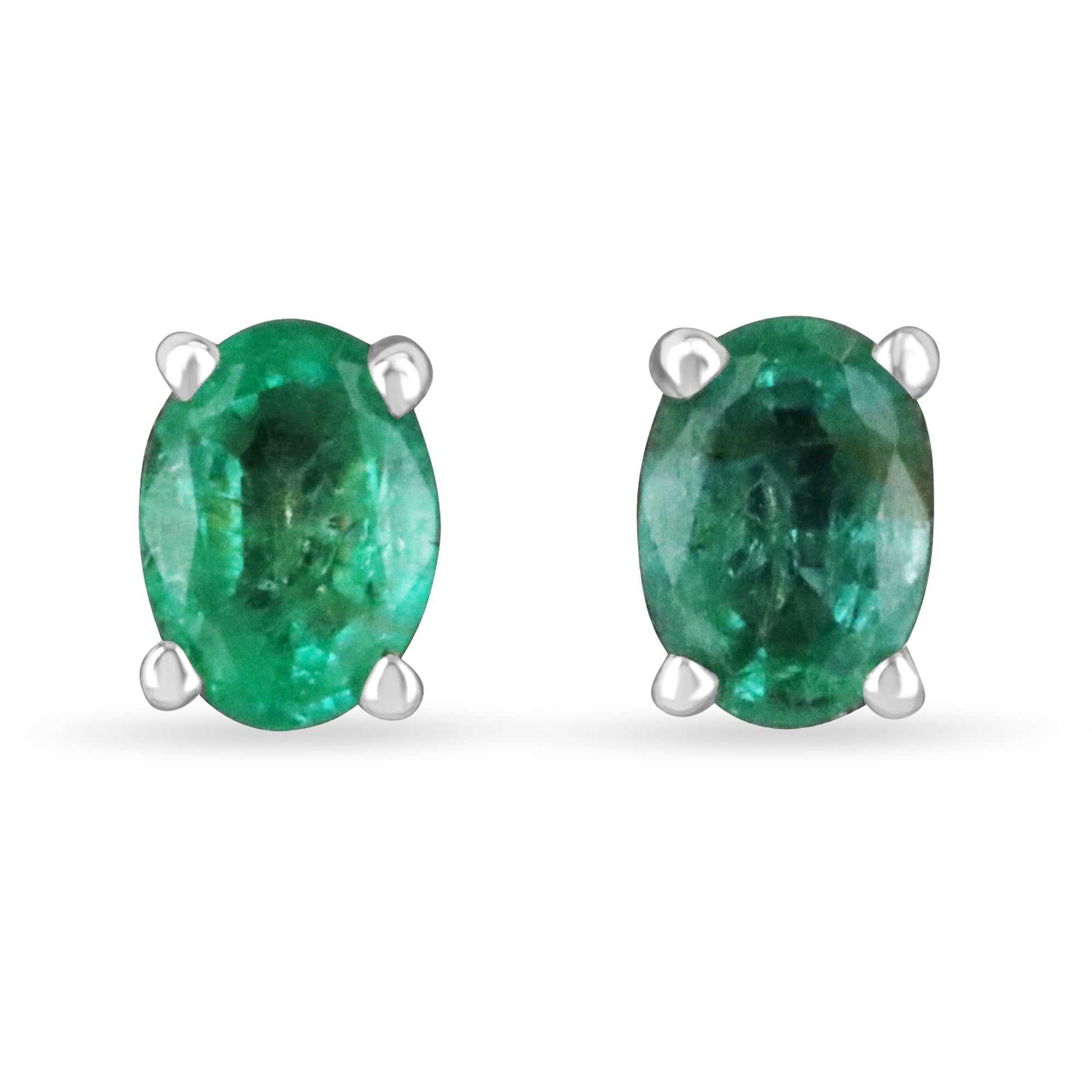 1.95tcw Natural Oval Emerald & Diamond Hidden Halo Stud Earrings 14K - JR Colombian Emeralds