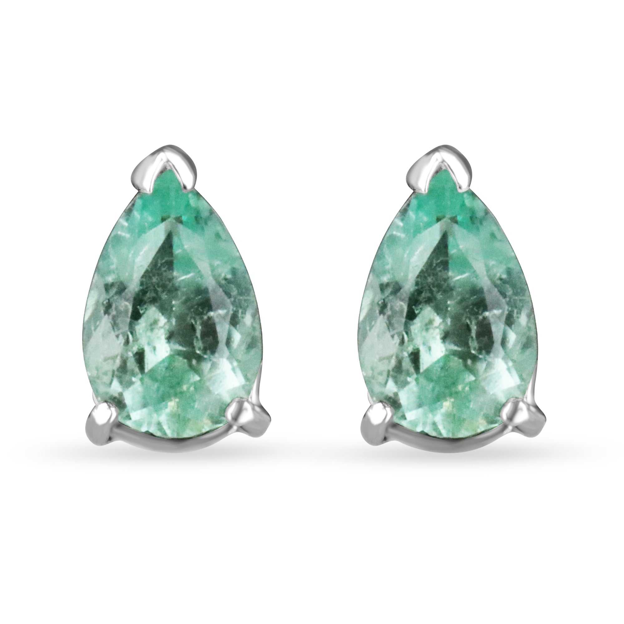 2.50tcw Light Green Emerald Tear Drop Solitaire Stud Earrings 14K - JR Colombian Emeralds