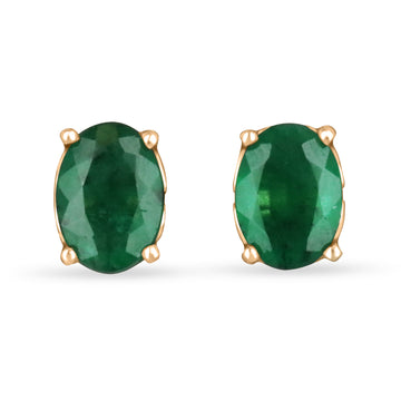 2.50tcw Fleur De Lis Oval Cut Dark Sea Green Emerald Earrings 14K