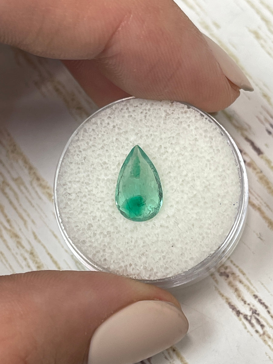 2.10 carat Bi-Color Green Natural Loose Colombian Emerald-Pear Cut