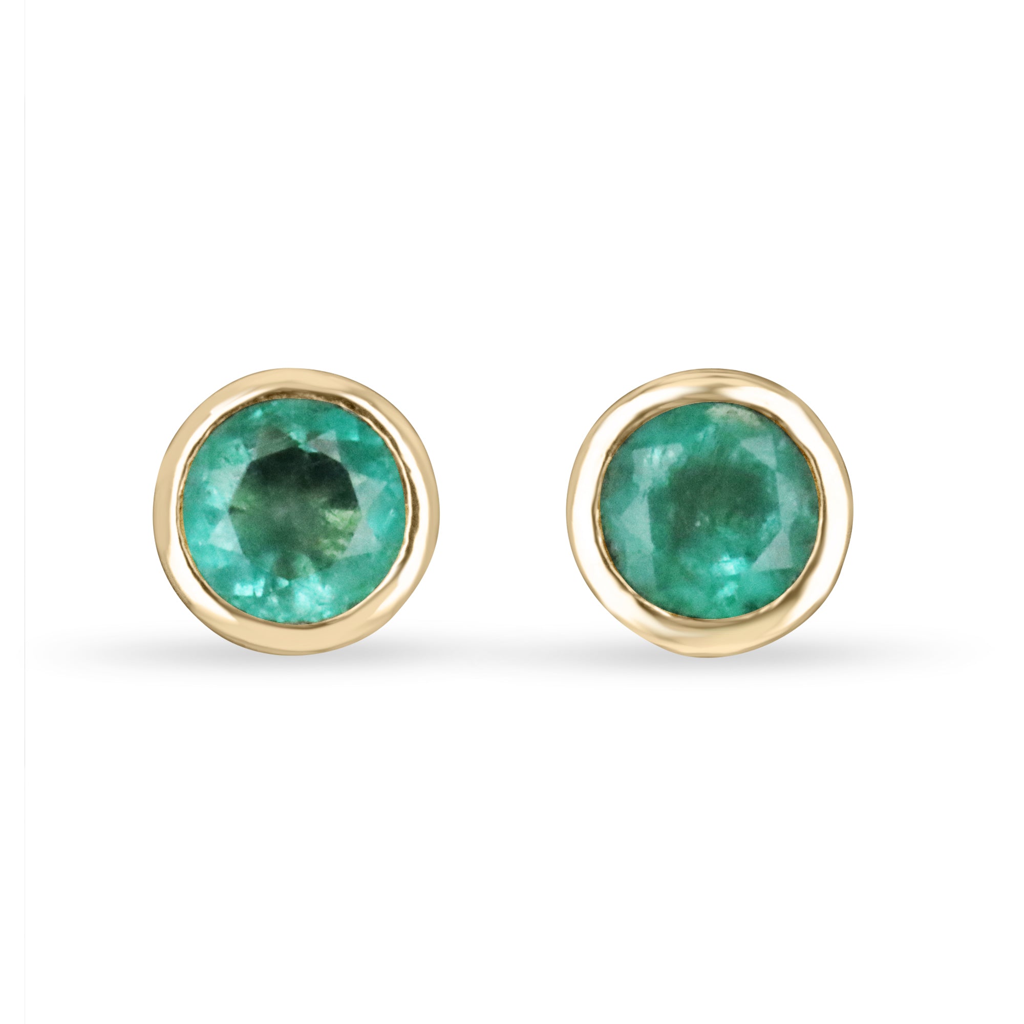 1.60tcw 14K Colombian Emerald Round Cut Natural Push Back Earrings - JR Colombian Emeralds