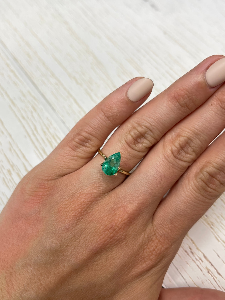 2.10 carat Bi-Color Green Natural Loose Colombian Emerald-Pear Cut