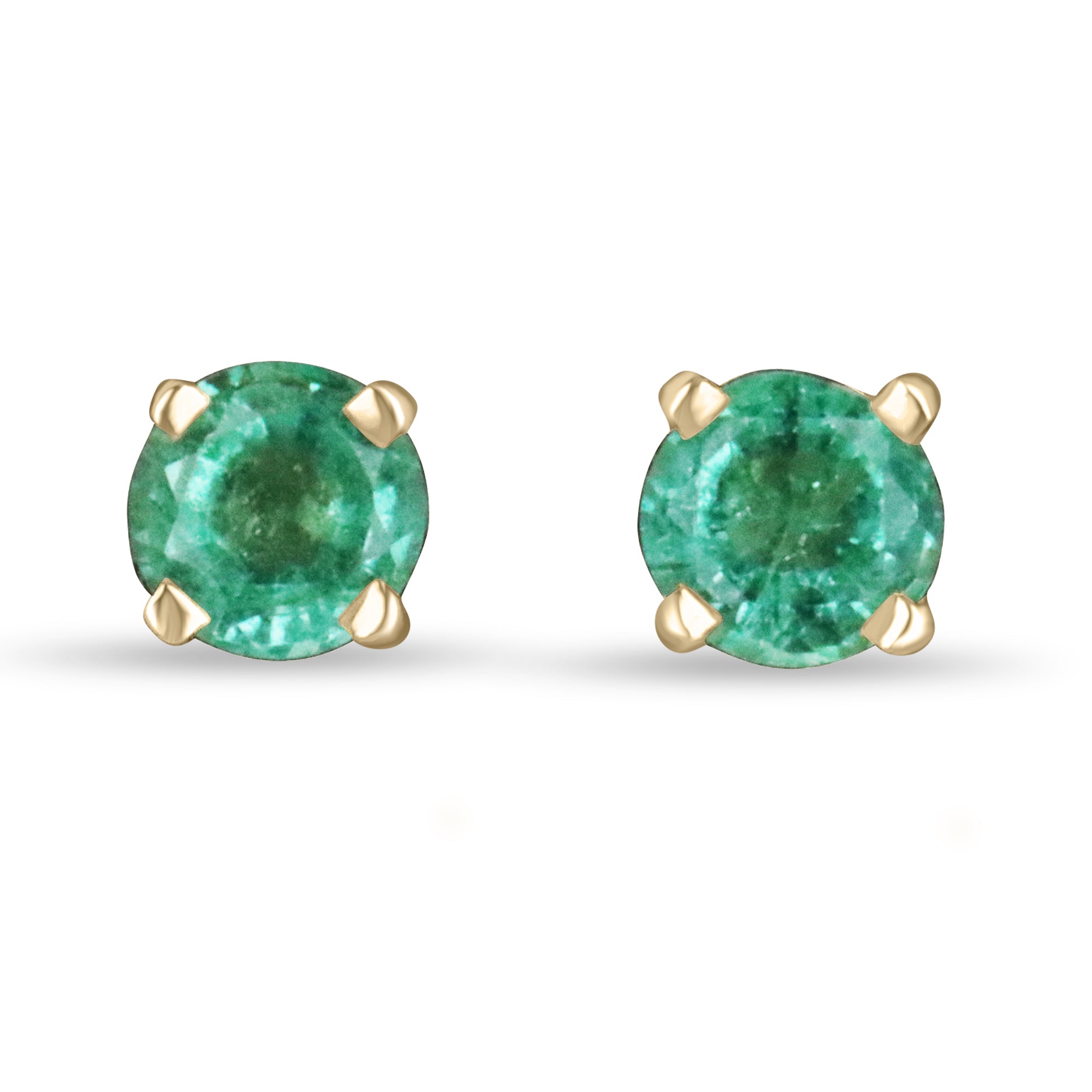 0.85tcw 14K 4.8mm Round Emerald Stud Earrings - JR Colombian Emeralds