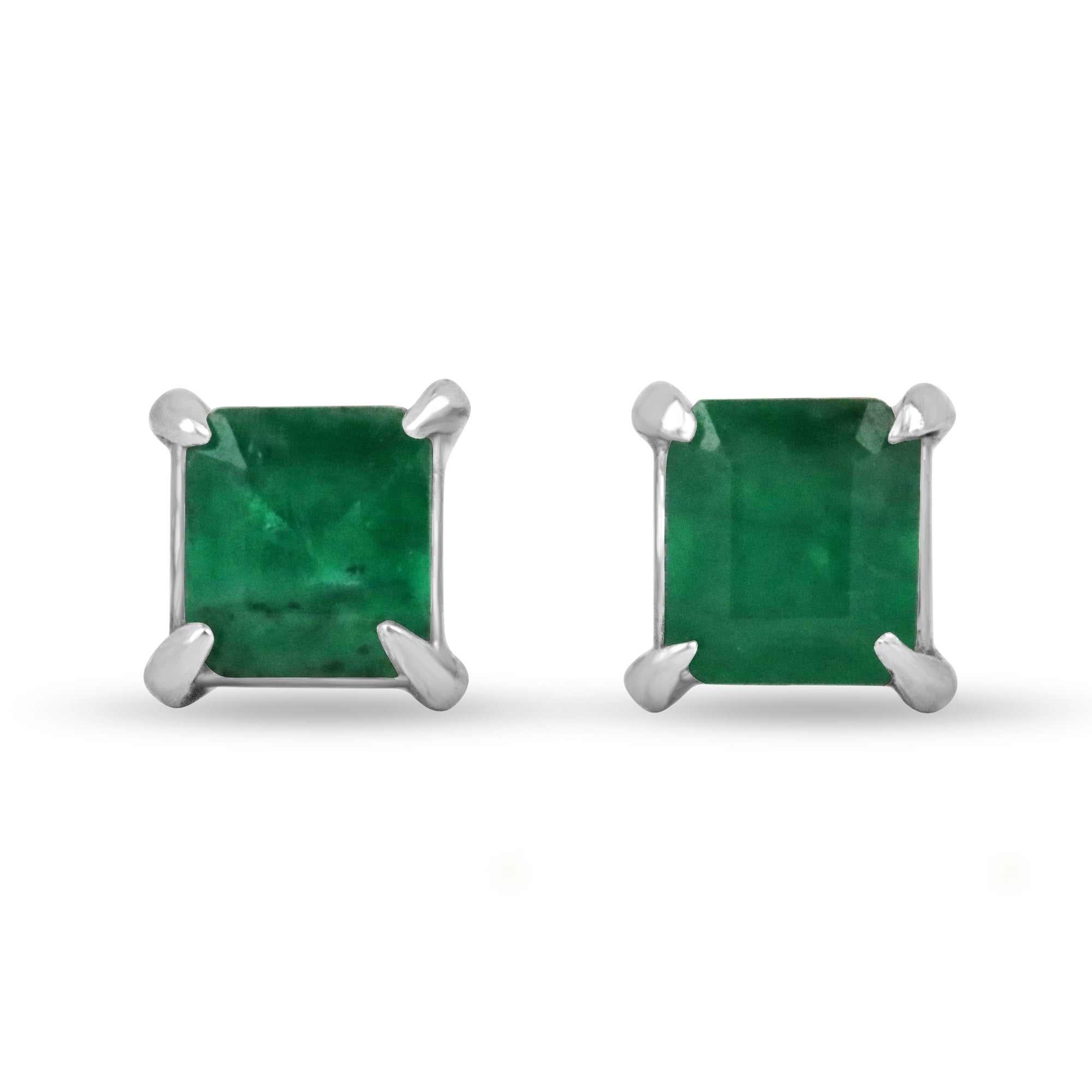 1.80tcw Martini Asscher Cut Emerald Earrings 14K - JR Colombian Emeralds