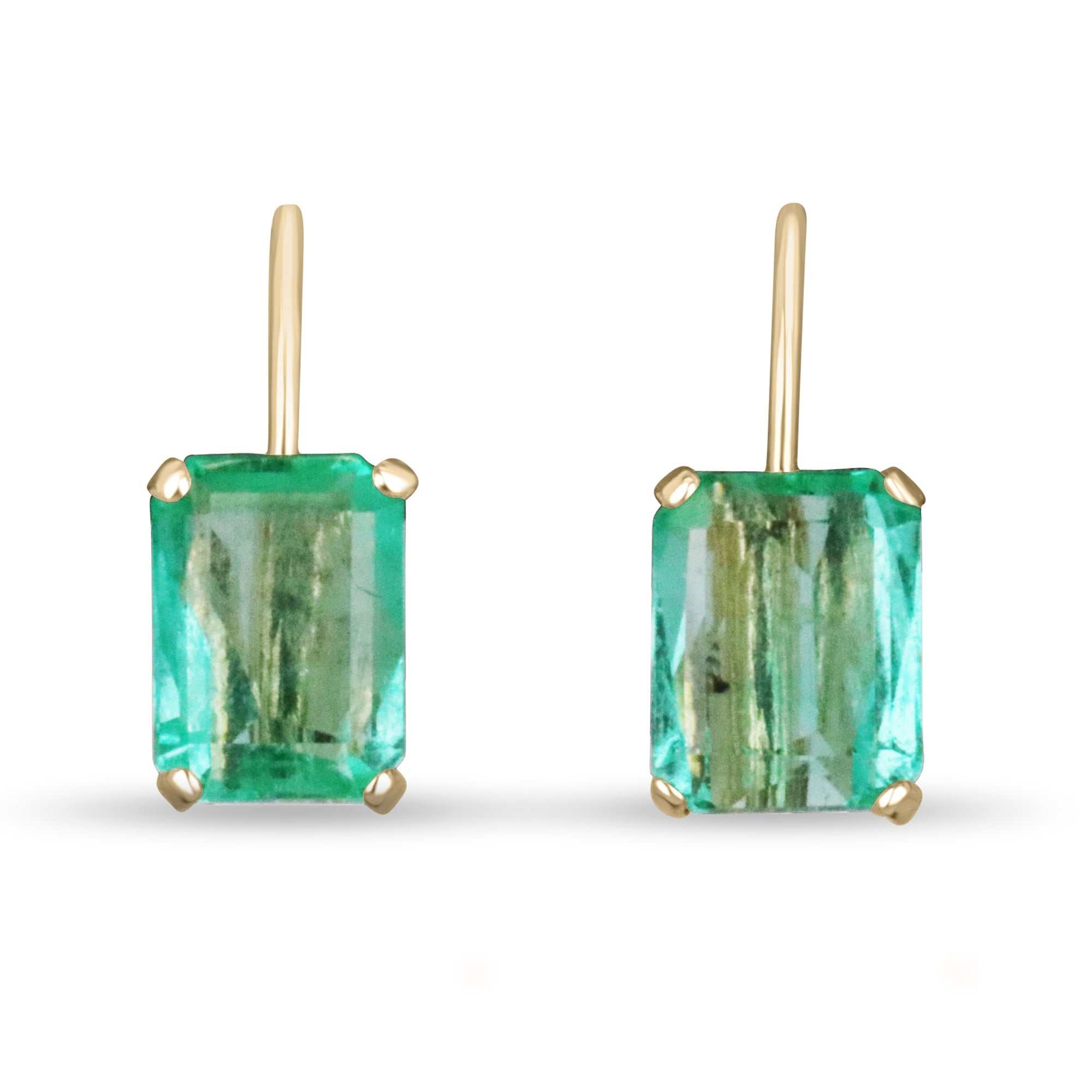 2.41tcw Transparent Emerald Cut Real Colombian Emerald Leverback Gold Earrings 14K - JR Colombian Emeralds