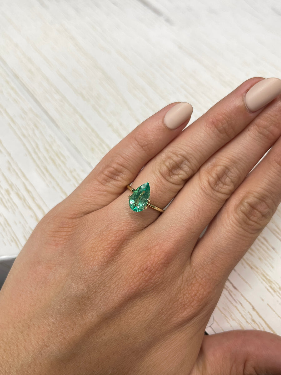 Exquisite 2.22 Carat Pear-Cut Colombian Emerald Gemstone