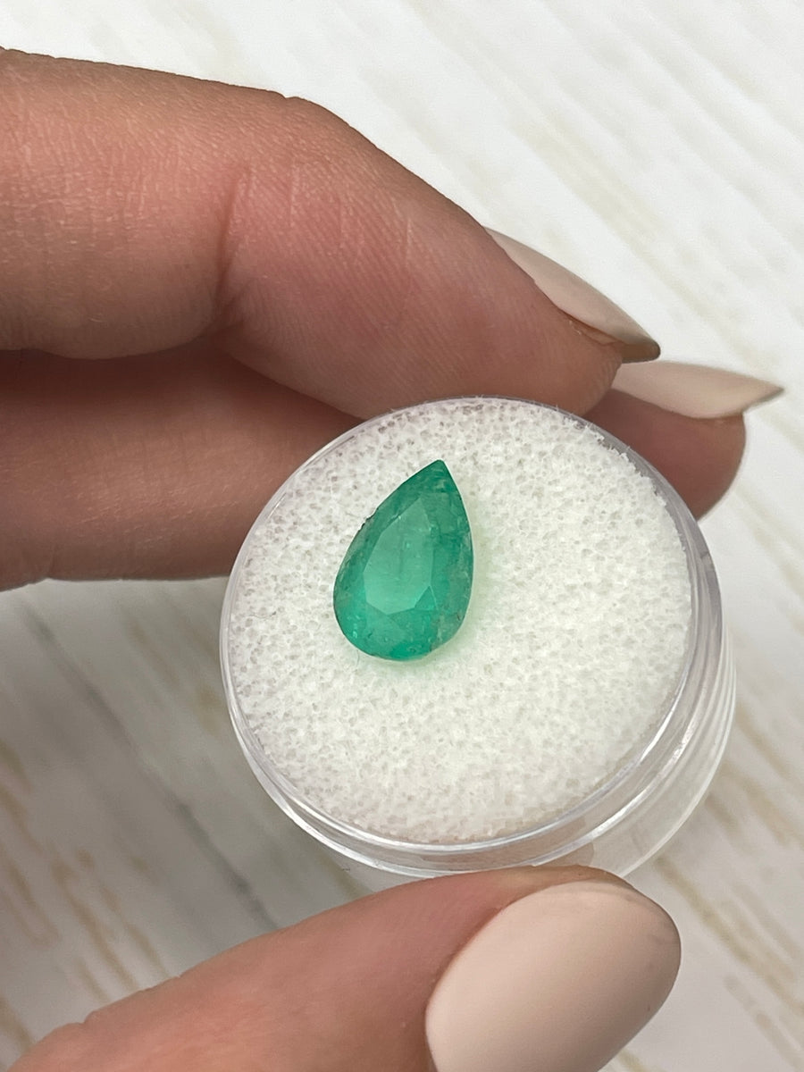 Mossy Green Colombian Emerald - Pear Cut - 2.25 Carat Loose Gemstone