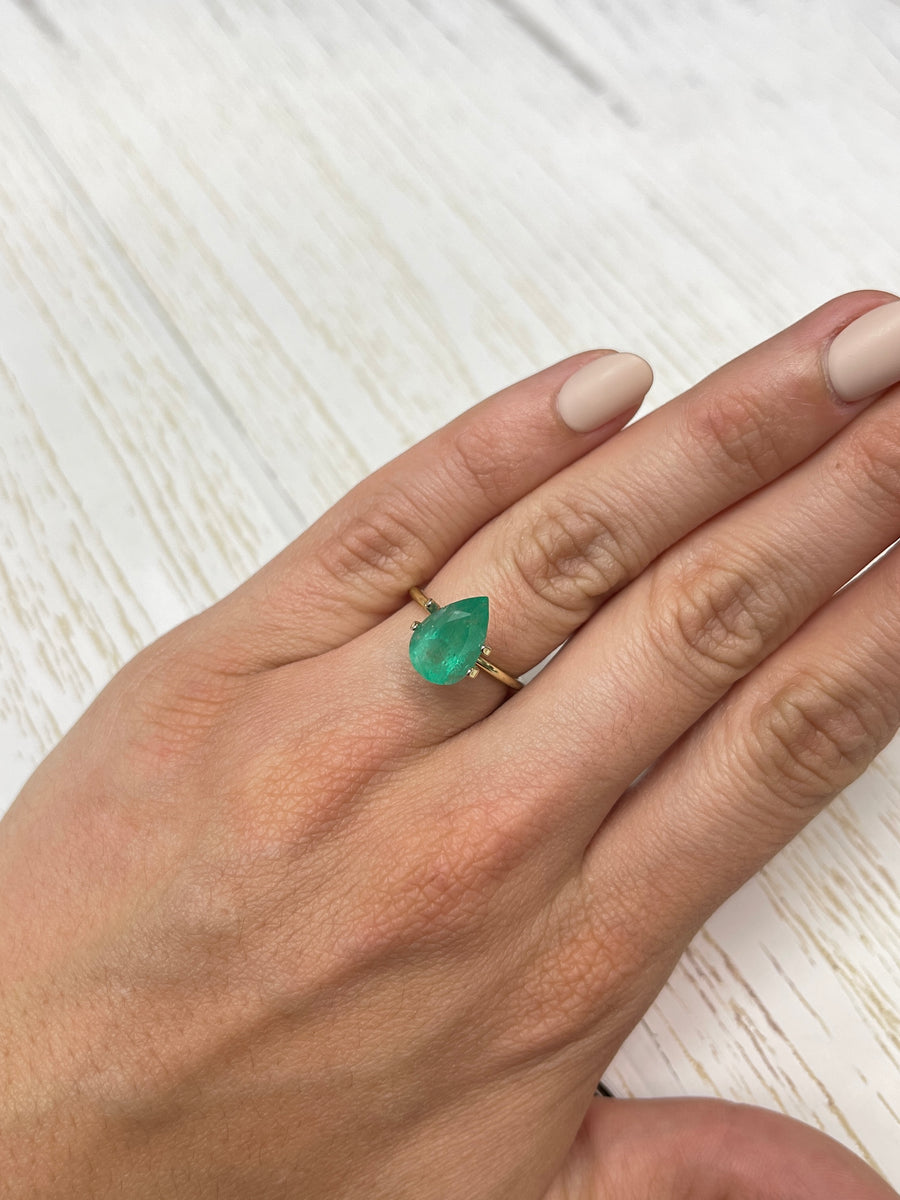 2.25 Carat Loose Colombian Emerald in a Pear Cut and Mossy Green Shade