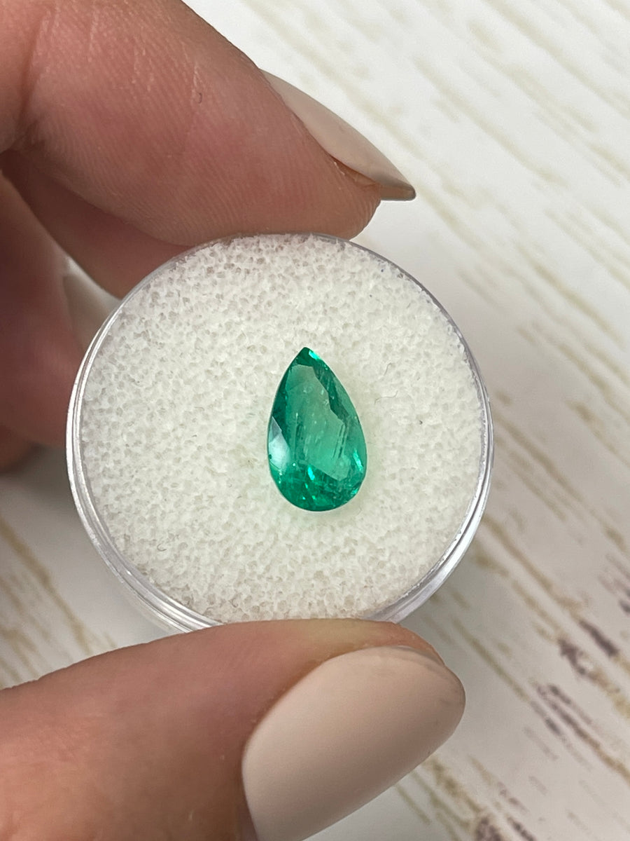 Natural Colombian Emerald - 2.27 Carat Pear Cut in Bluish Green