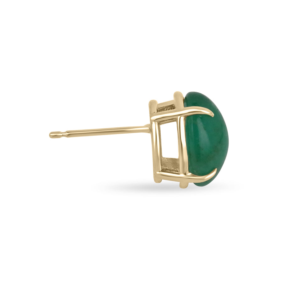 10.90tcw Dark Forest Green Emerald Cabochon Oval Cut Earrings 14K