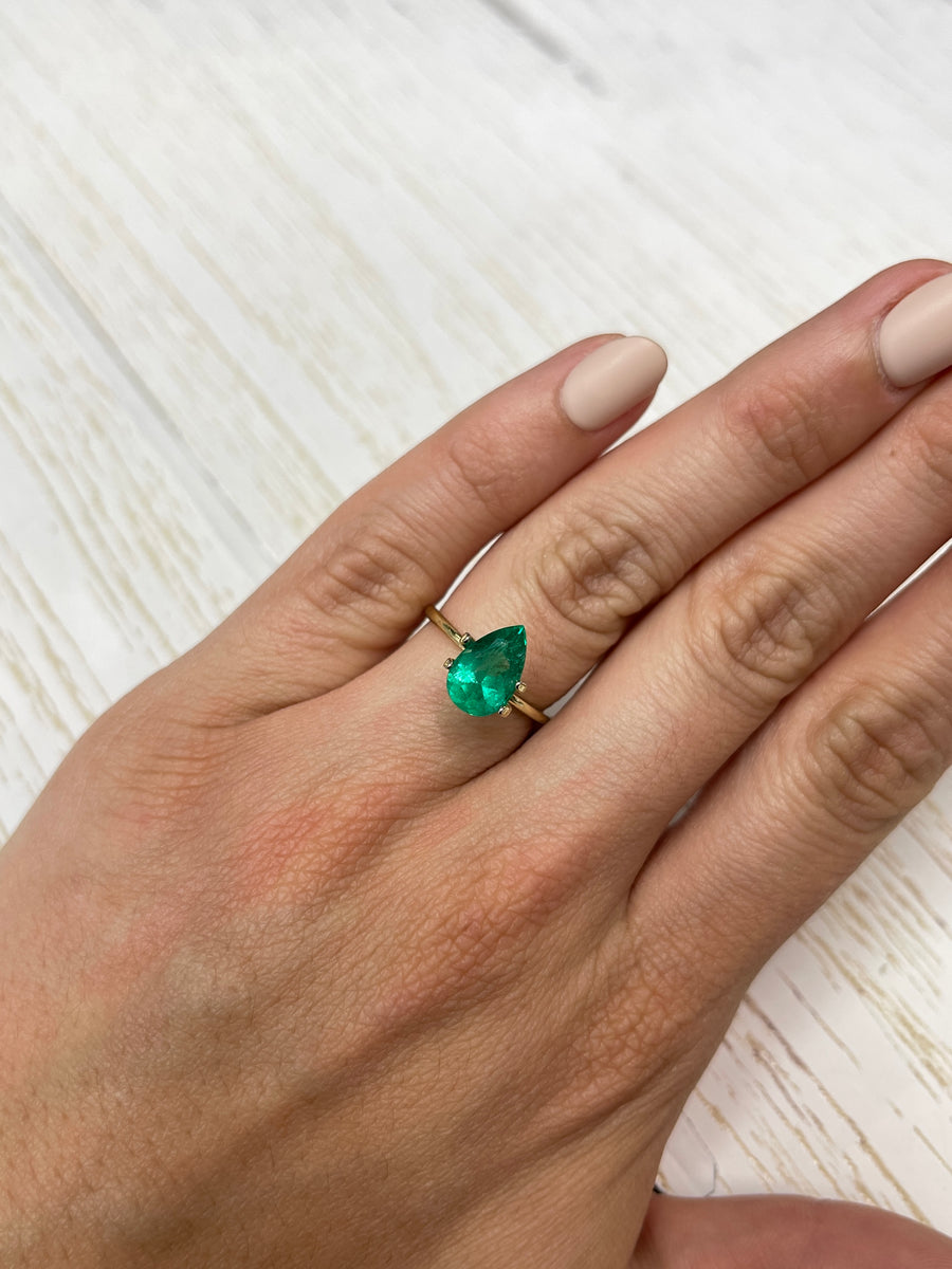 Colombian Emerald Gemstone - 2.27 Carat Pear Shape, Bluish Green Hue