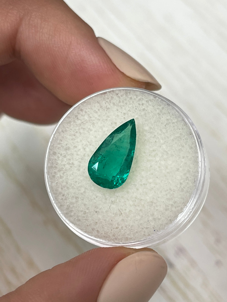 2.31 Carat Colombian Emerald with Pear Cut - Intense Blue-Green Hue