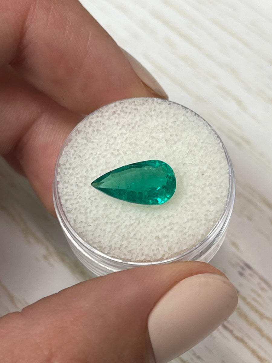 Vivid Blue-Green 2.31 Carat Pear-Shaped Colombian Emerald