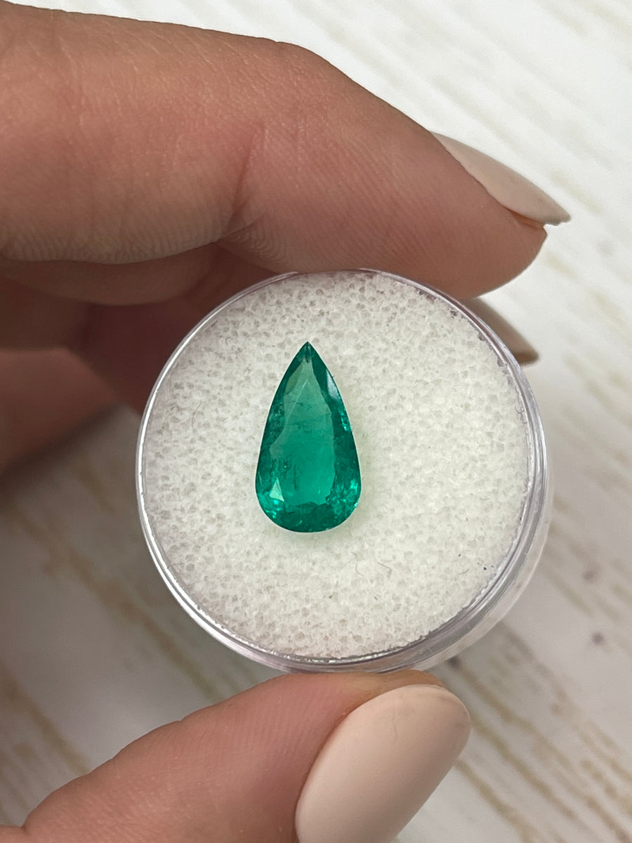 2.31 Carat Loose Colombian Emerald - Vibrant Blue Green Pear Cut