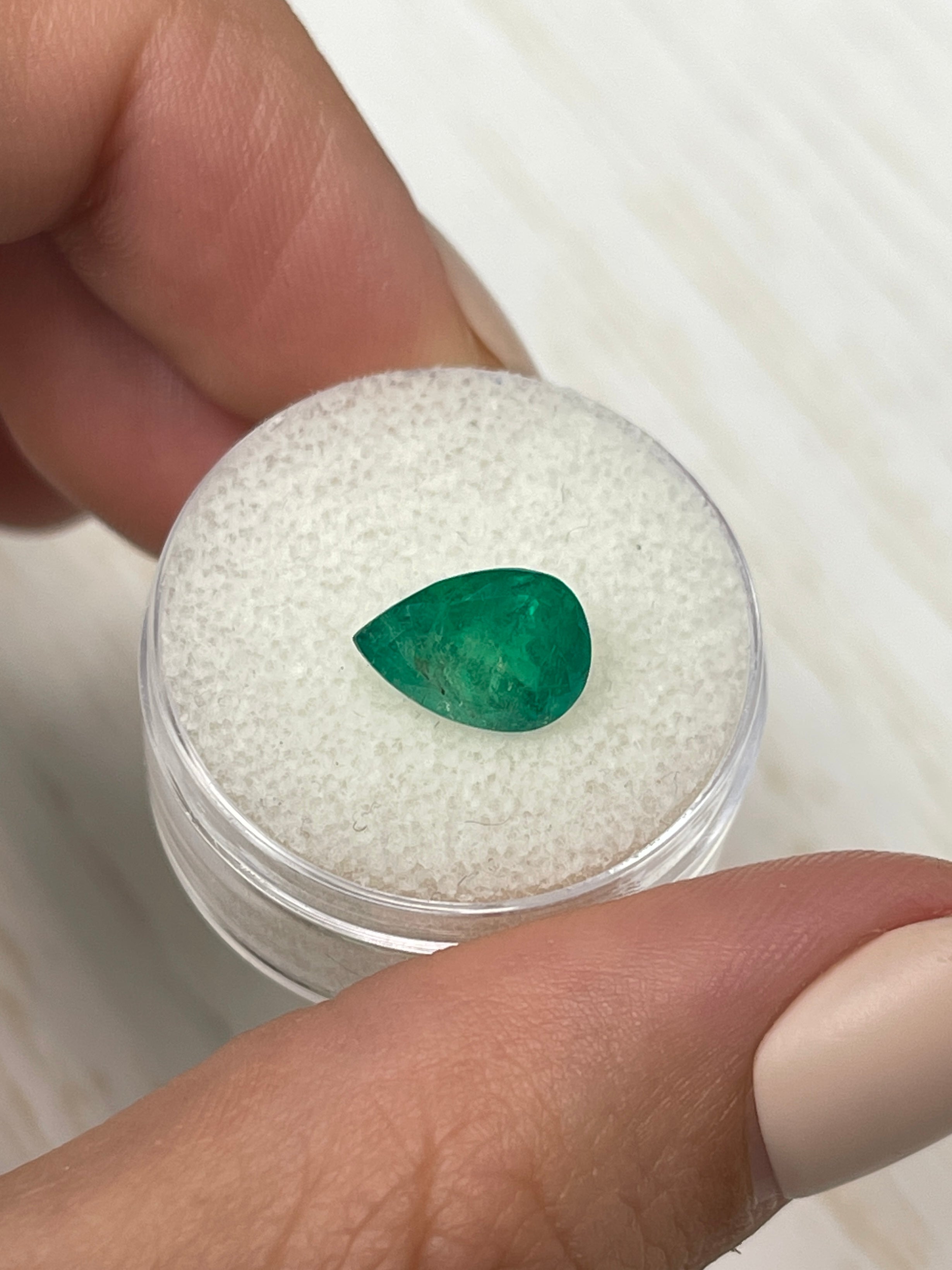 Natural Colombian Emerald-Pear Cut, 2.33 Carat, Rich Green