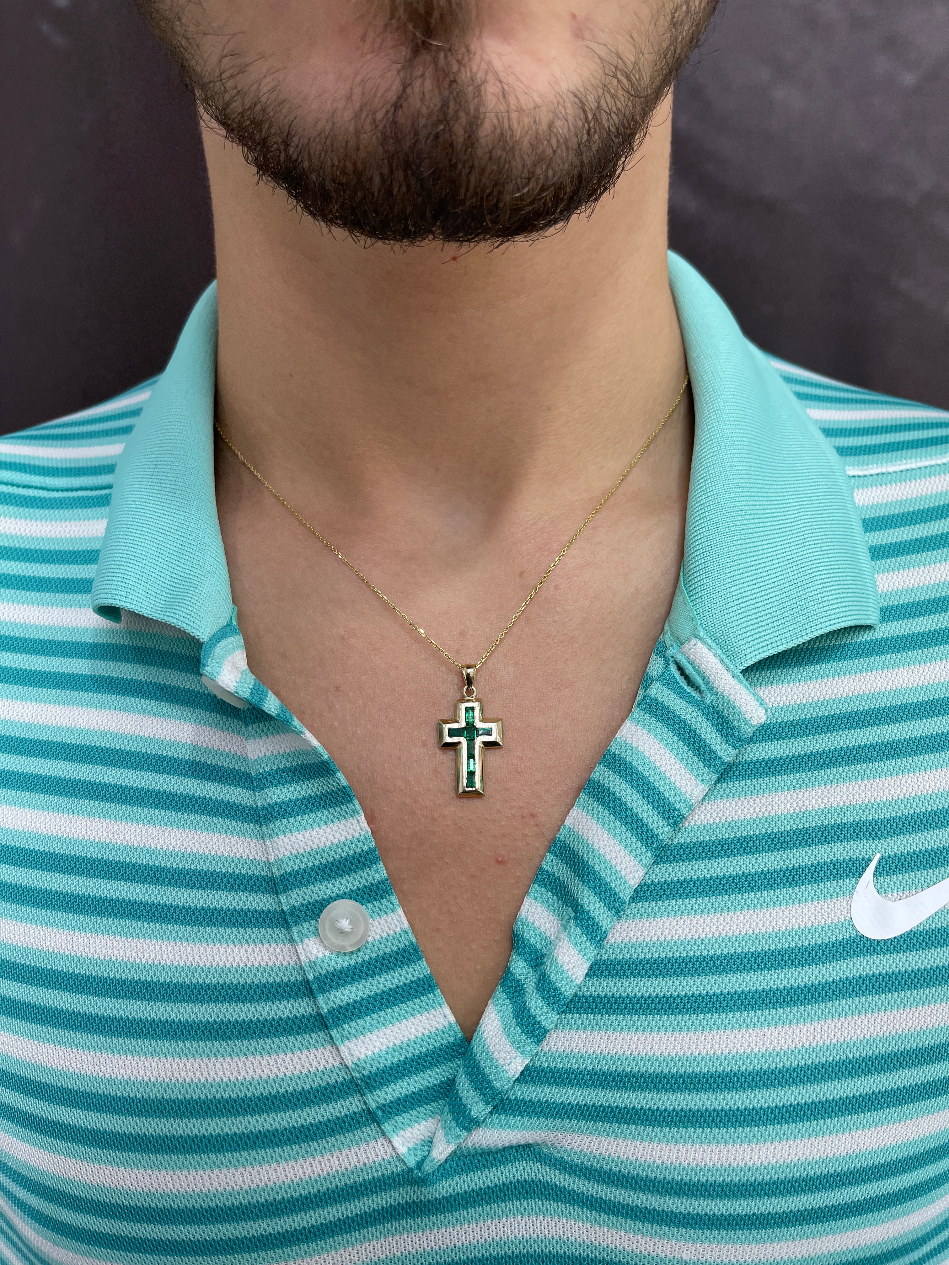 2.0tcw Colombian Emerald 14K Gold Cross - JR Colombian Emeralds