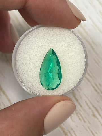 2.41 Carat 16x9 Spready Green Natural Loose Colombian Emerald-Pear Cut