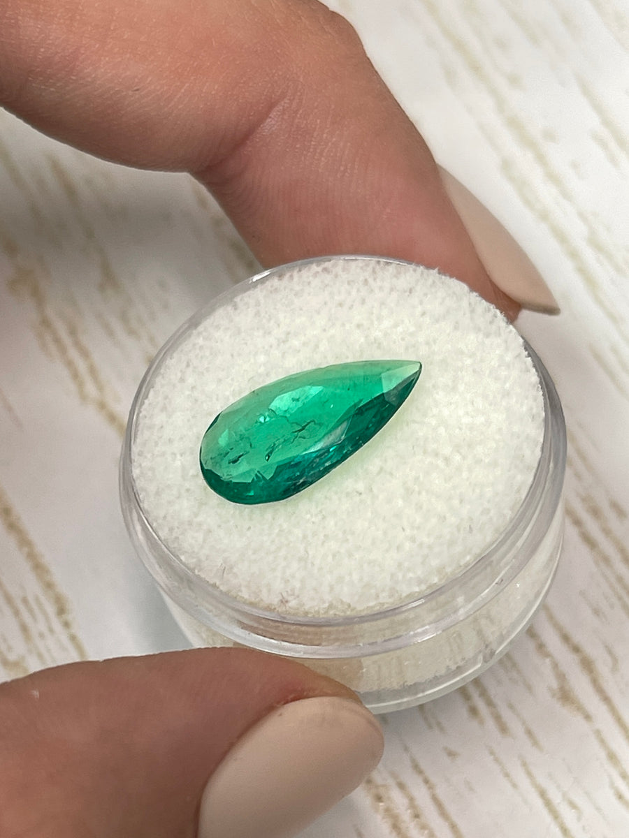 Luminous Colombian Emerald - 2.41 Carat Loose Gem, Pear Cut