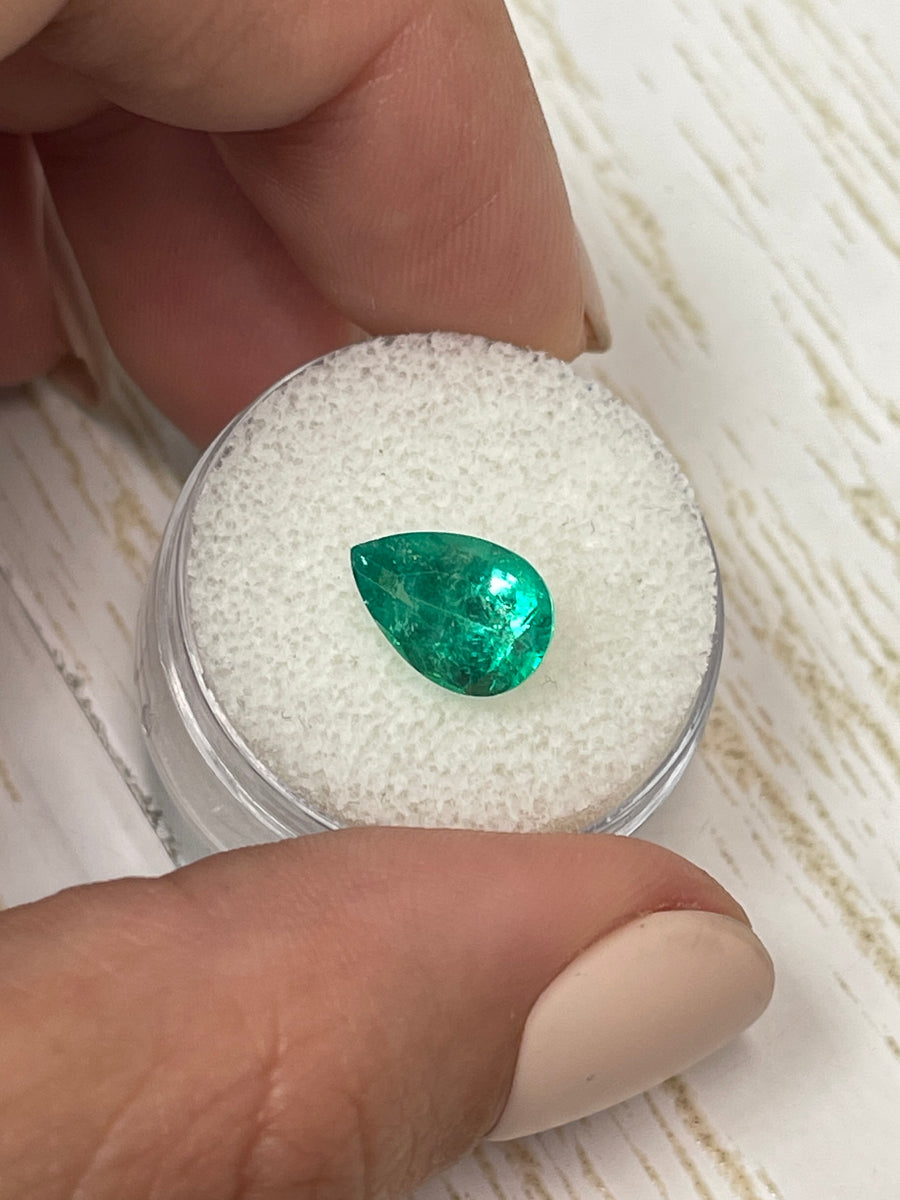 2.42 Carat Colombian Emerald in Pear Cut - Striking Vivid Muzo Green