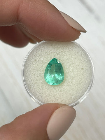Pear Cut Colombian Emerald: 2.44 Carat Light Bluish Green Gemstone