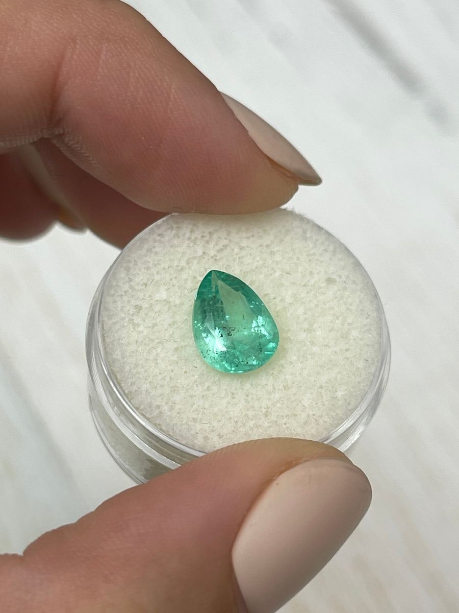 2.44 Carat Loose Colombian Emerald in a Light Bluish Green Hue - Pear Shaped