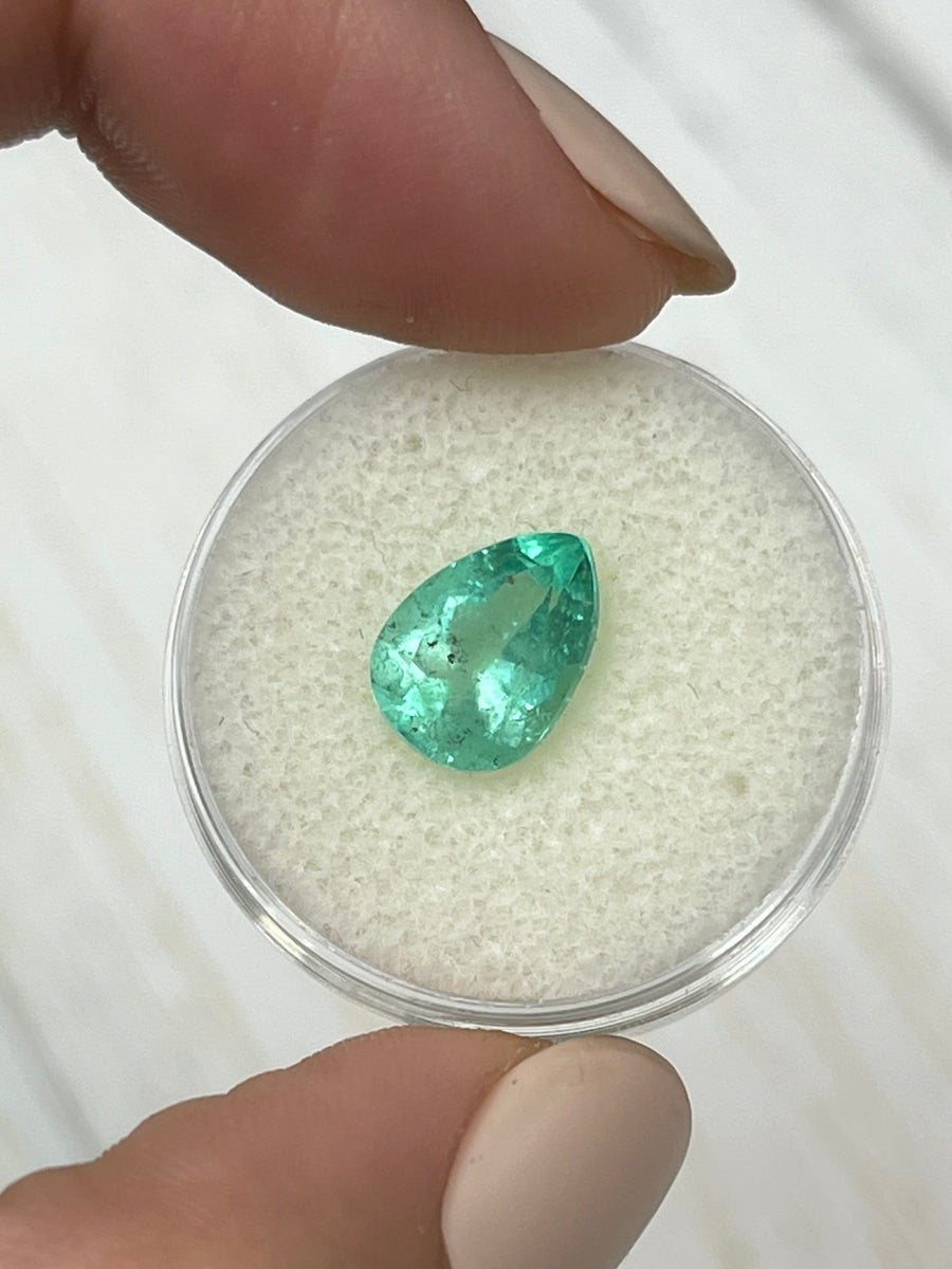 2.44 Carat Natural Colombian Emerald with a Light Bluish Green Tone - Pear Shape