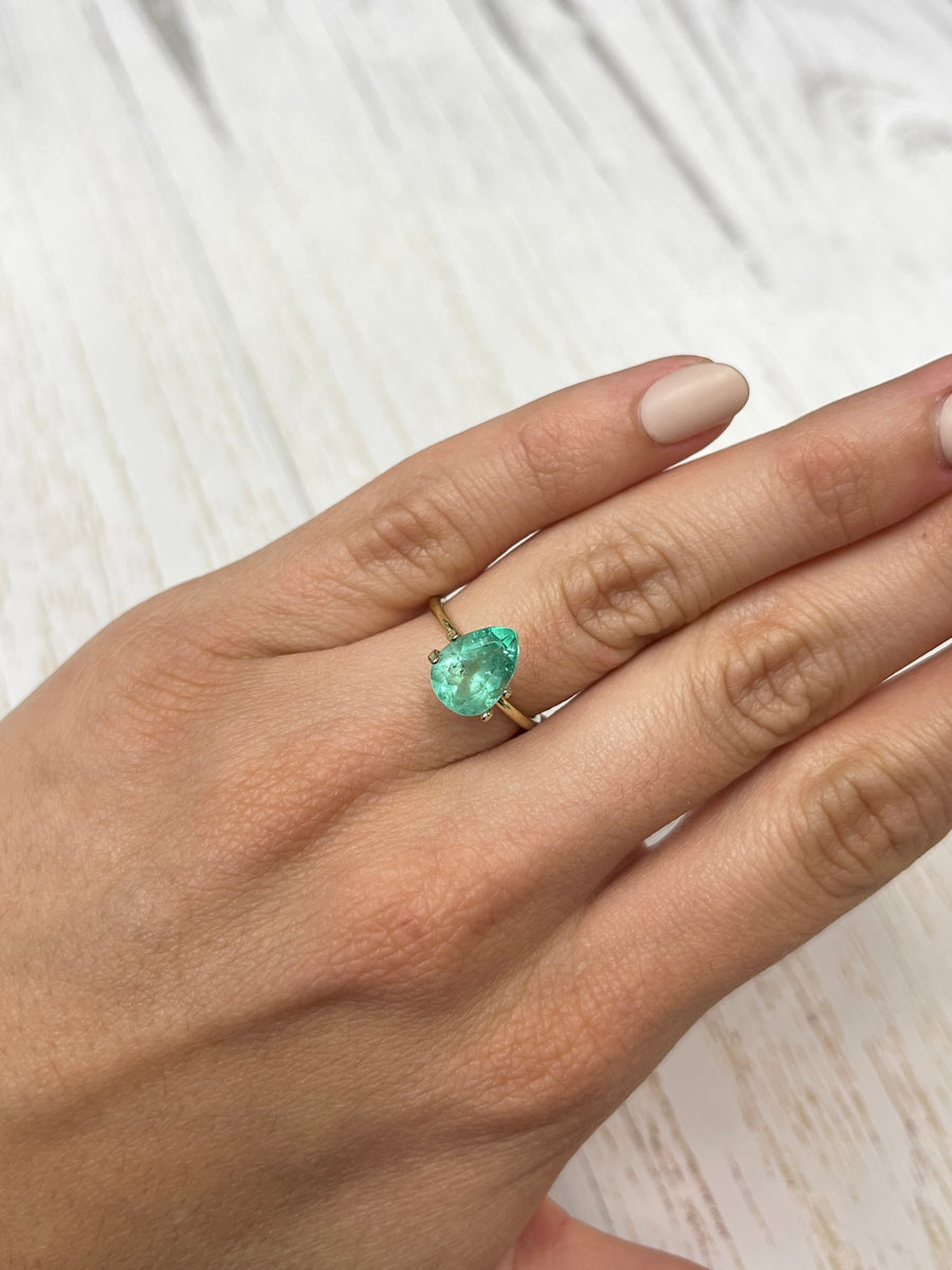 Light Bluish Green Natural Colombian Emerald - 2.44 Carat, Pear Cut, Loose Gemstone