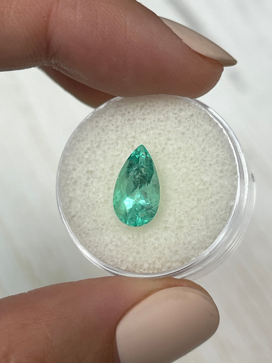 2.55 Carat Pear-Cut Colombian Emerald in Light Blue-Green