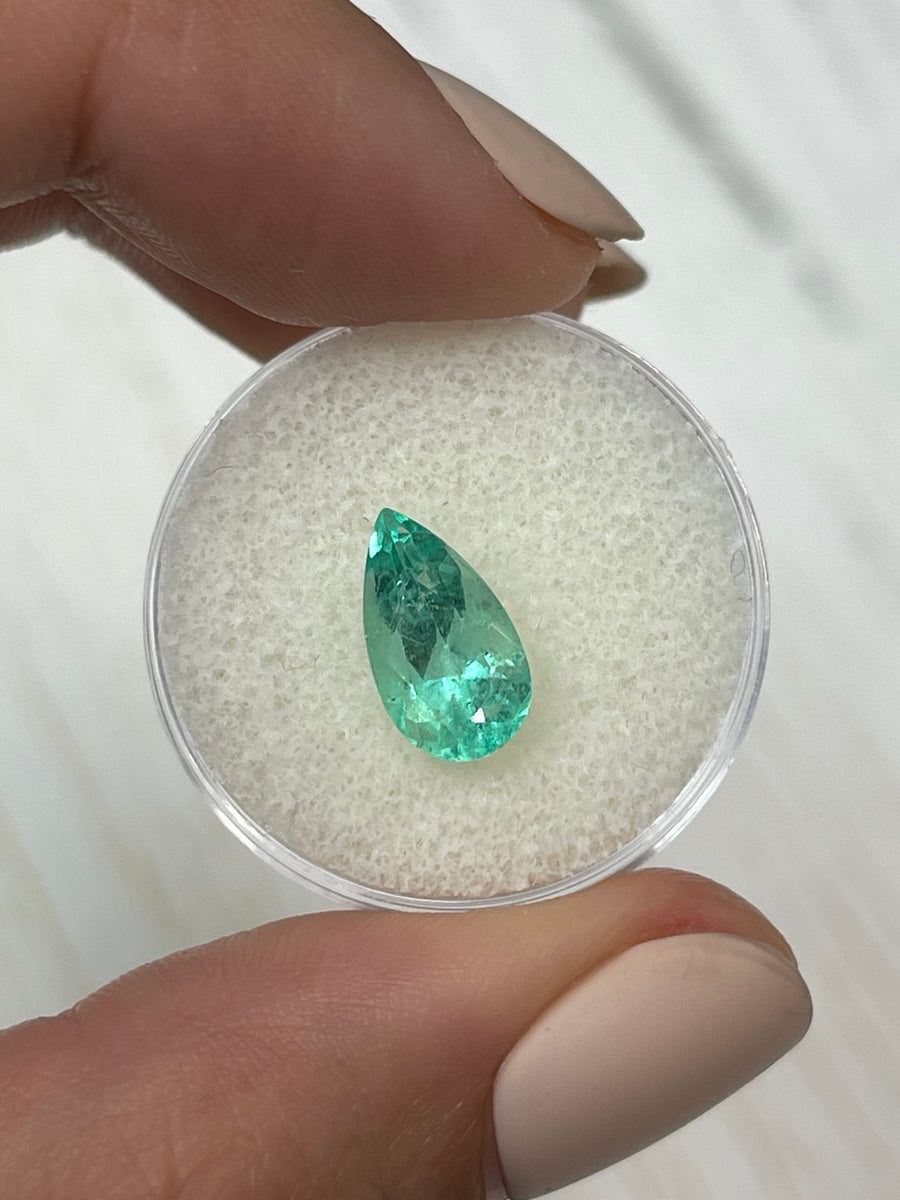 Natural Colombian Emerald - 2.55 Carats, Pear Cut, Light Blue Green