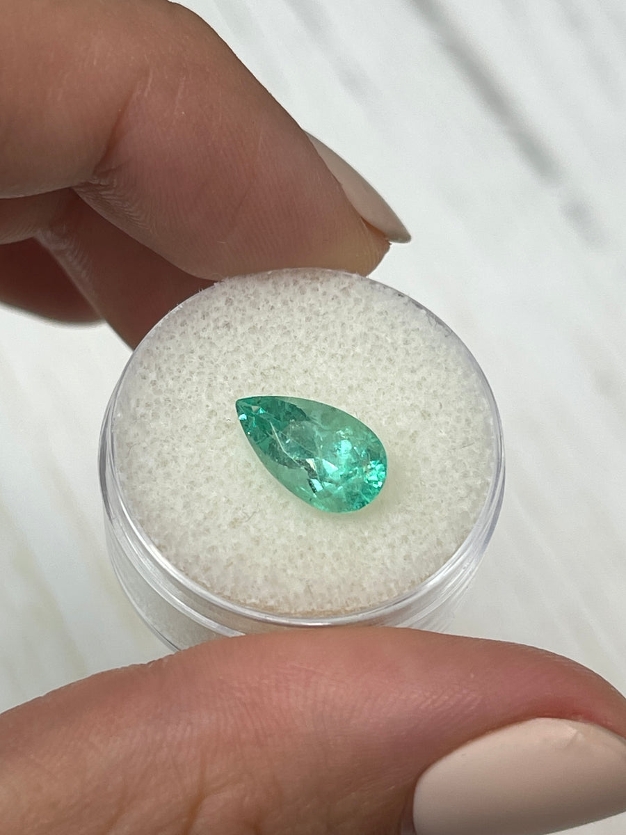 2.55 Carat Colombian Emerald Pear Cut, Light Blue Green