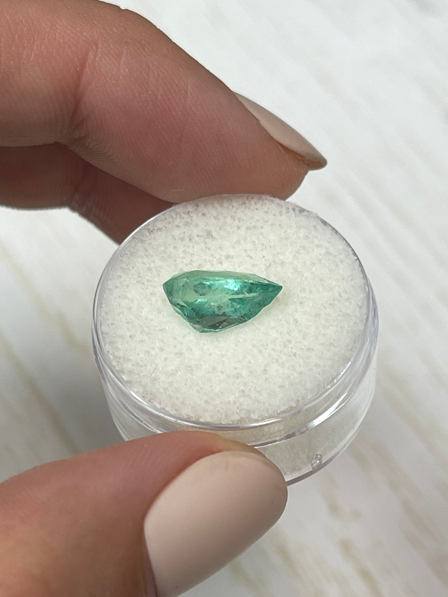 Natural Colombian Emerald - 2.55 Carat, Pear Cut, Light Blue Green Hue