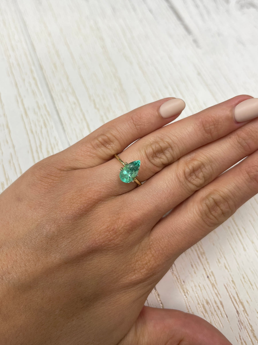 2.55 Carat Pear-Cut Colombian Emerald in Light Blue-Green