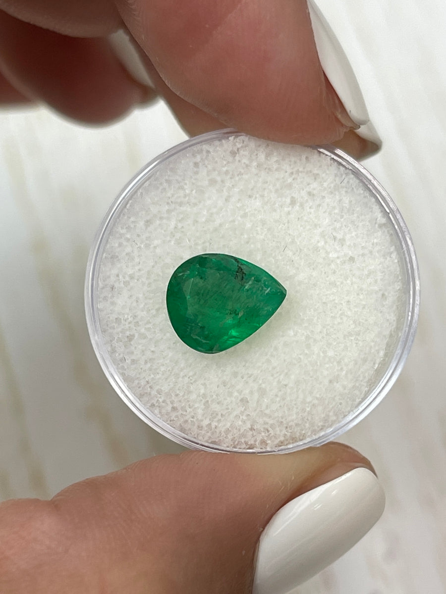 Lustrous 2.59 Carat Pear Shaped Zambian Emerald - Vibrant Green Beauty