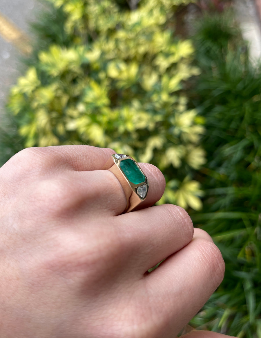 Emerald & Heart Cut Diamond Gypsy Ring