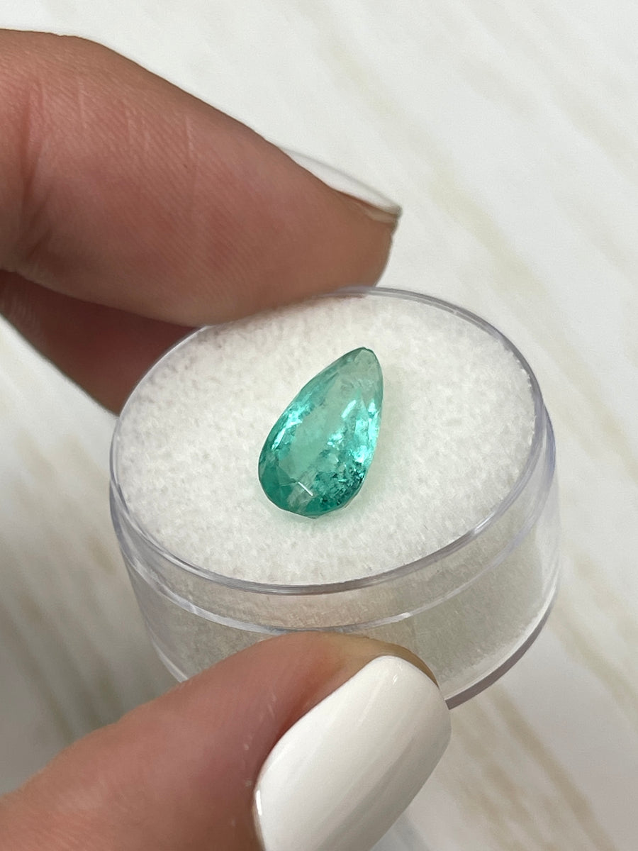 Pear Cut 2.80 Carat Colombian Emerald - Genuine Light Blue Green Gem