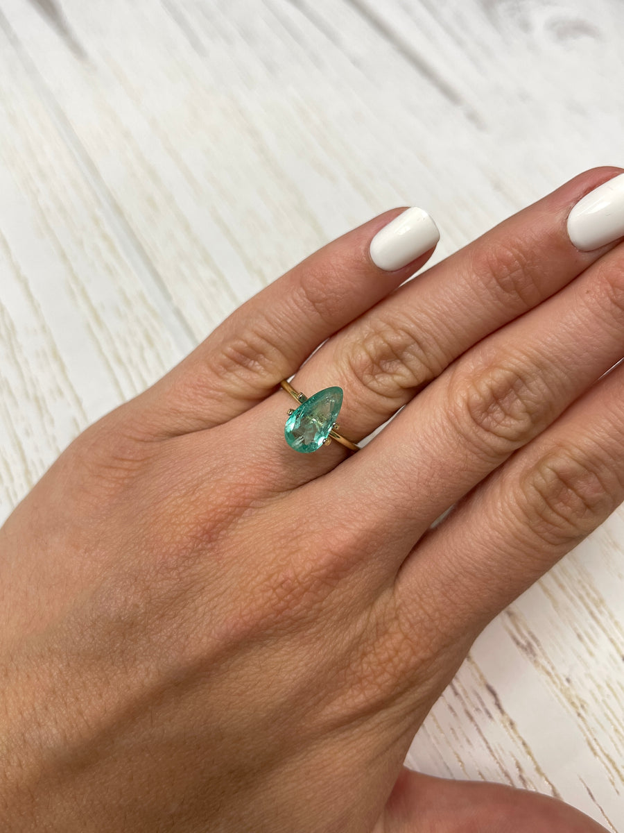 Loose Colombian Emerald - 2.80 Carat Pear Shaped Gemstone in Light Blue Green