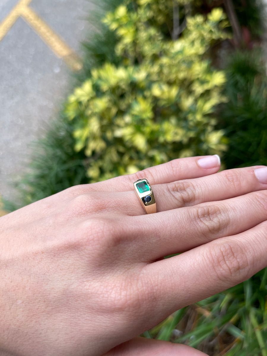 Gypsy Three Stone Emerald & Blue Sapphire Ring