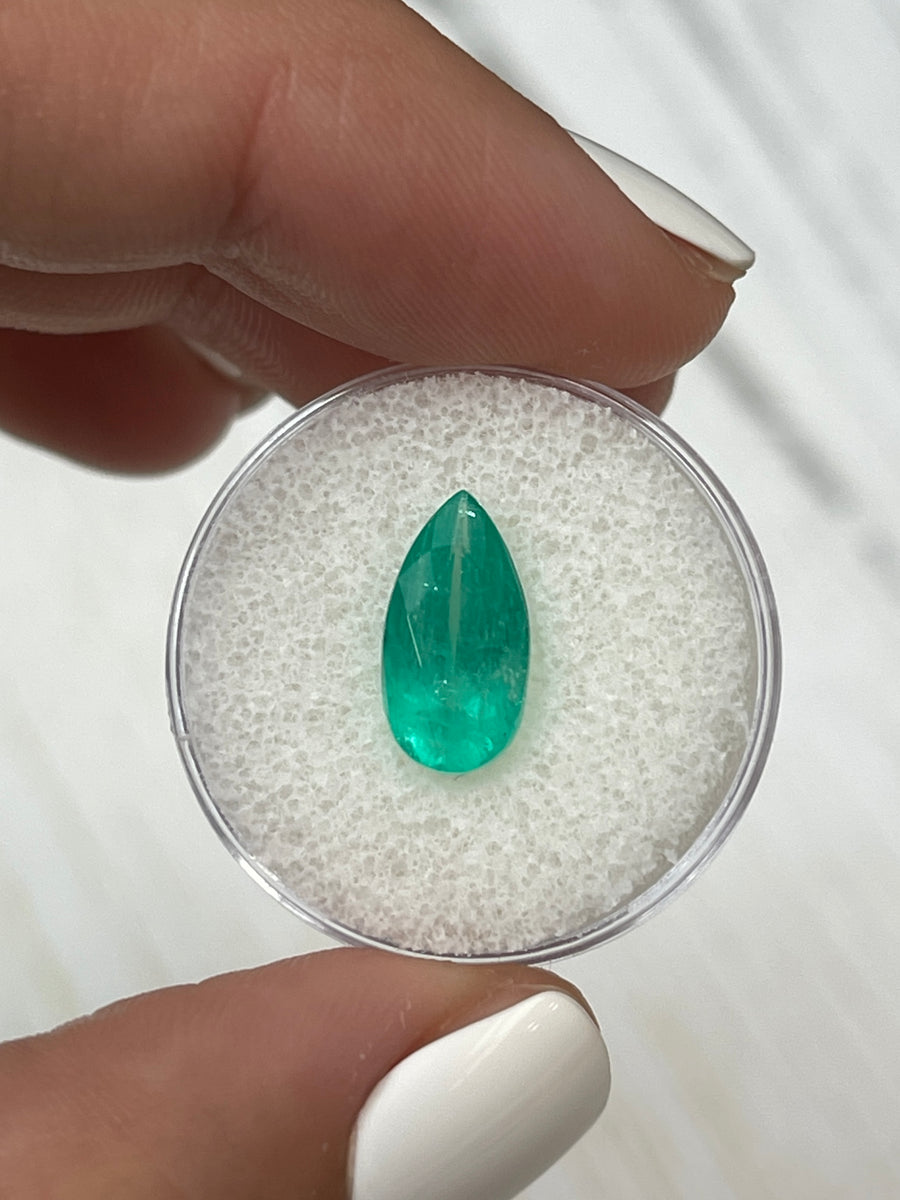 2.84 Carat Pear-Cut Colombian Emerald in Bluish Green