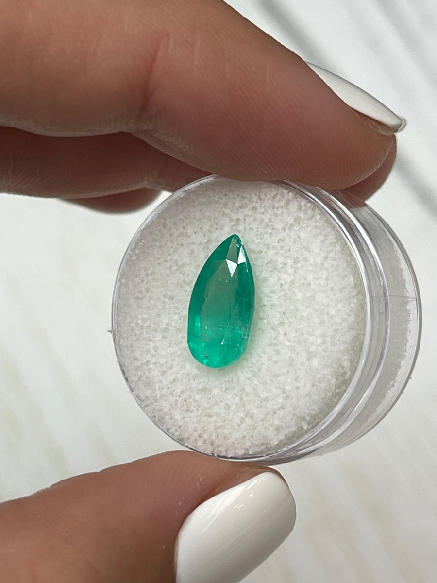 2.84 Carat Pear-Shaped Colombian Emerald in Natural Bluish Green Hue